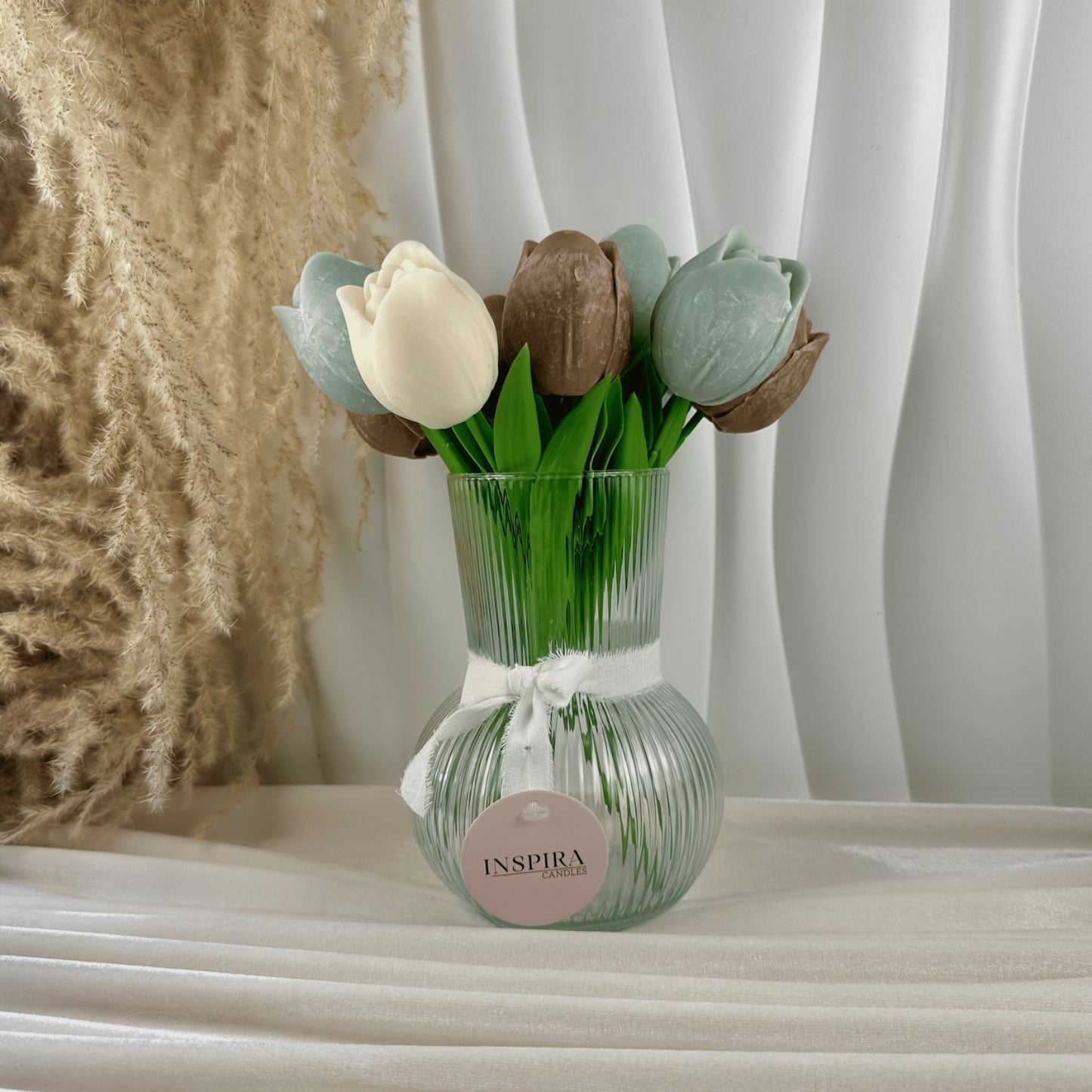 Ramo de Tulipanes Aromáticos en Cera de Soya con Florero