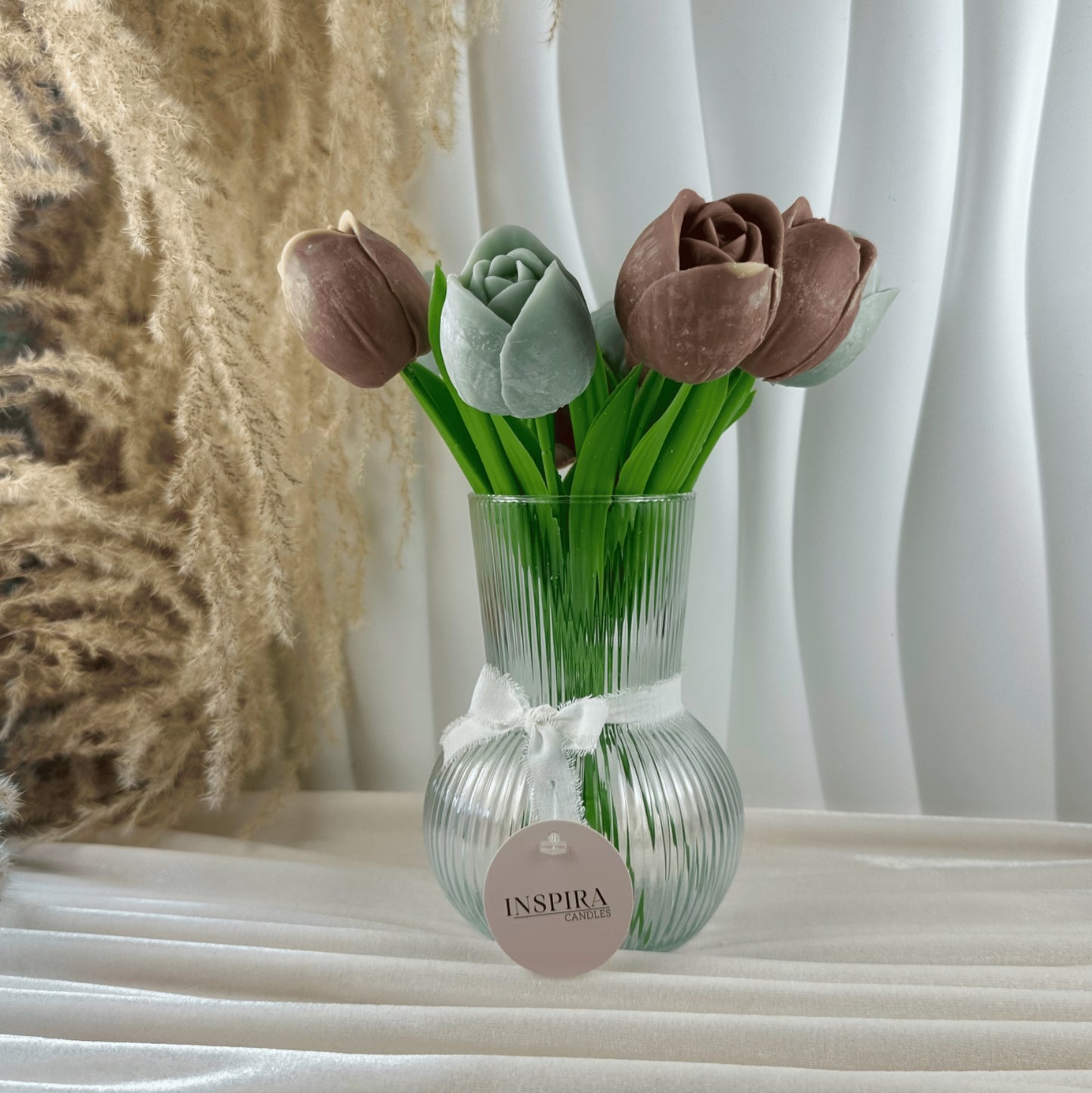 Ramo de Tulipanes Aromáticos en Cera de Soya con Florero