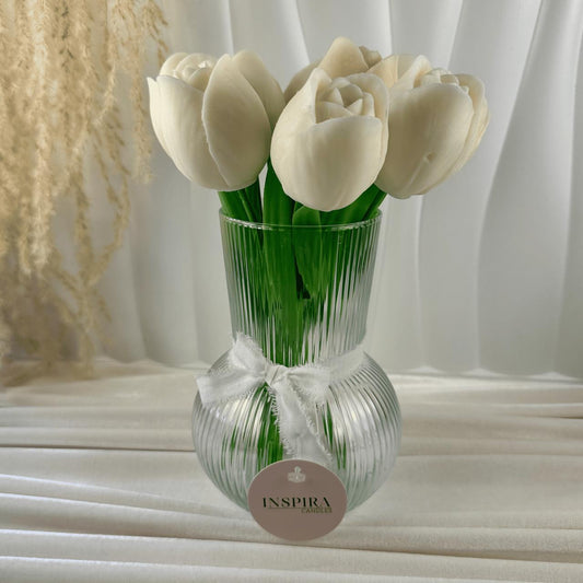 Ramo de Tulipanes Aromáticos en Cera de Soya con Florero